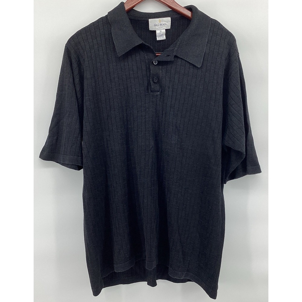 Vintage Bill Blass Silk Blend Rib Knit Polo Shirt Men's XLarge Black